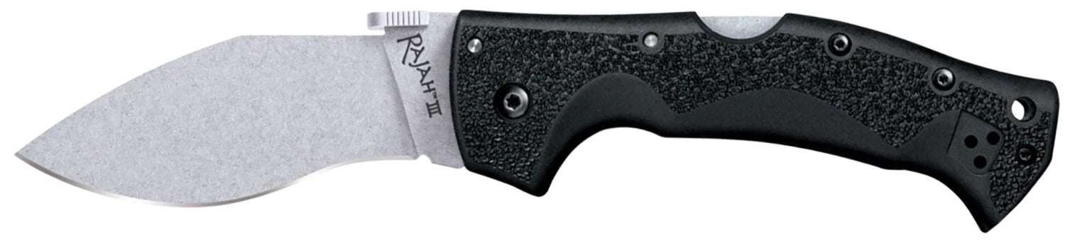 Cold Steel Rajah III Folding Knife 3.50" Drop Point Stone Washed AUS-10A Stainless Blade Black Griv-Ex Handle
