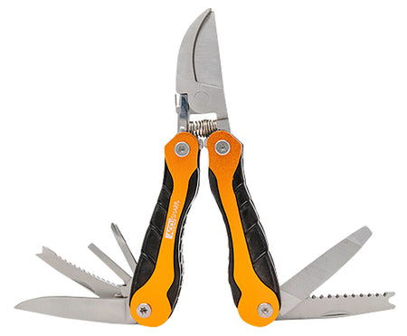 AccuSharp 085C Sportsman's Multi-Tool Folding Blade - Black/Orange with Saw, Fish Scaler, Knife & Belt Case