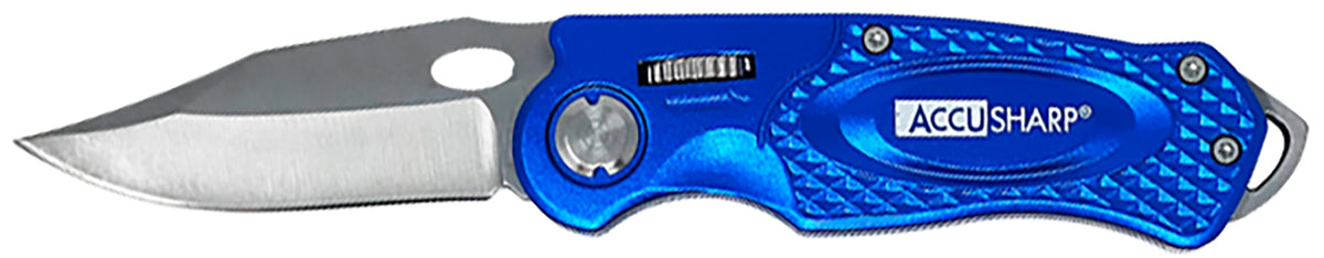 AccuSharp 701C Sport 3" Folding Stainless Steel Knife with Blue Anodized Aluminum Handle, Glass Breaker & Belt Clip