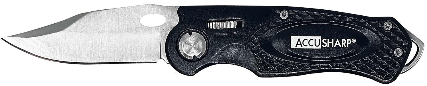 AccuSharp 703C Sport 3" Folding Stainless Steel Knife with Black Anodized Aluminum Handle, Glass Breaker & Belt Clip