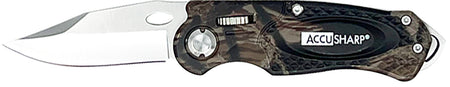 AccuSharp 704C Sport 3" Folding Stainless Steel Knife with Camo Anodized Aluminum Handle, Glass Breaker & Belt Clip
