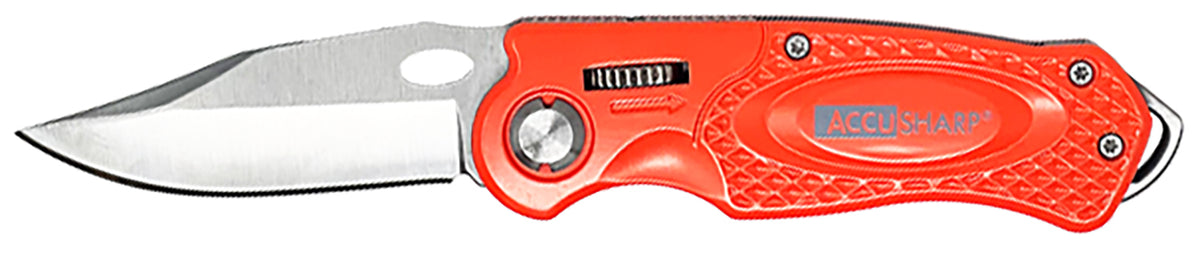 AccuSharp 709C Sport 3" Folding Stainless Steel Knife with Blaze Orange Anodized Aluminum Handle, Glass Breaker & Belt Clip