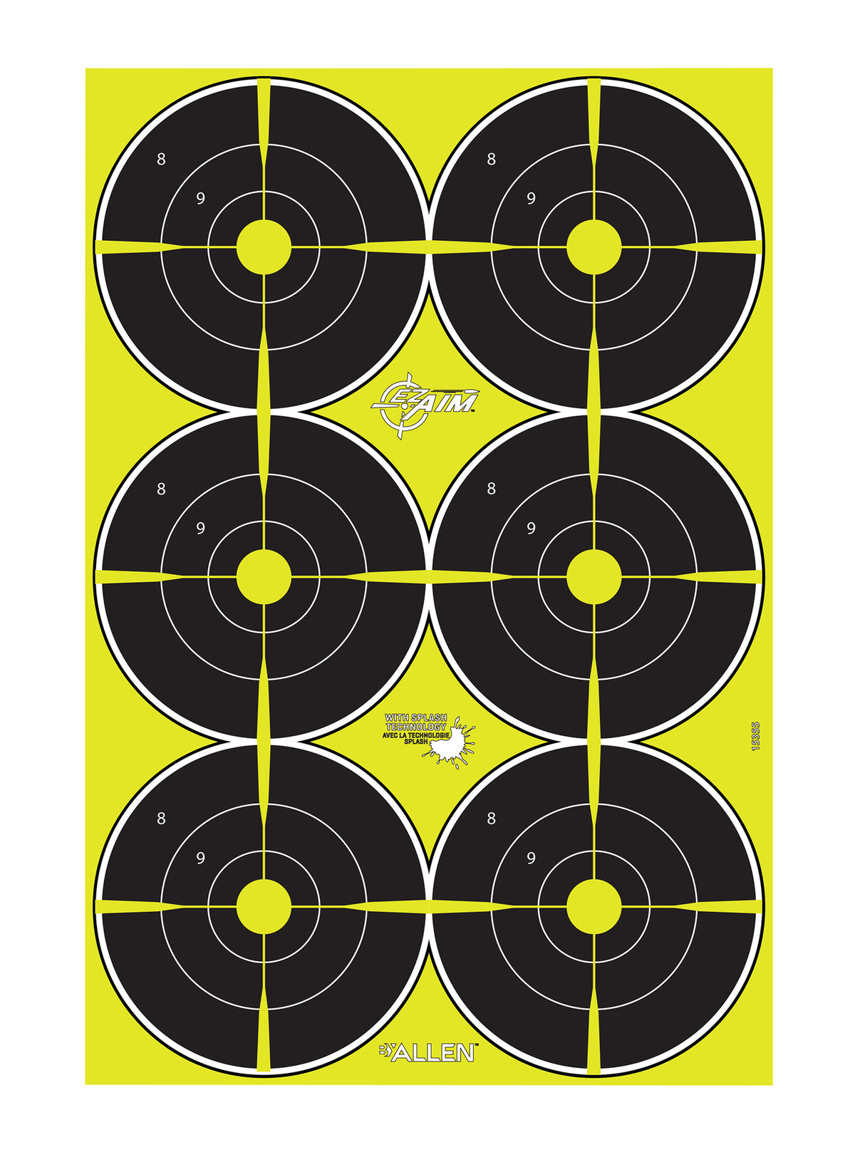 EZ-Aim 15355 Splash Reactive Bullseye Hanging Paper Target 12" x 18" Black/Yellow 8 Pack