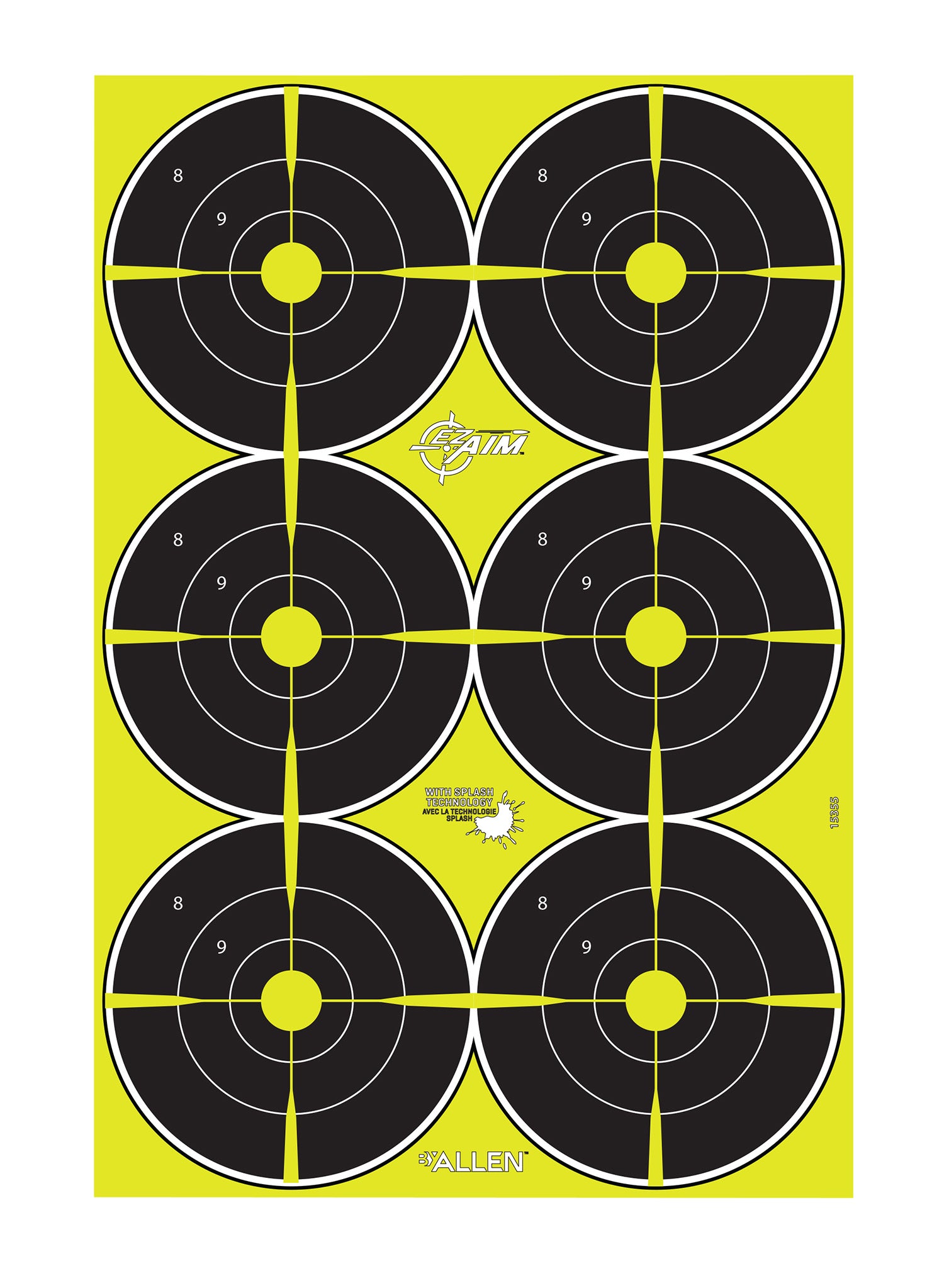 EZ-Aim 15355 Splash Reactive Bullseye Hanging Paper Target 12" x 18" Black/Yellow 8 Pack