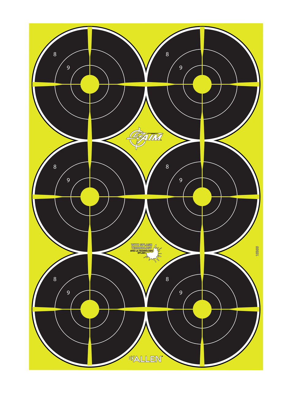 EZ-Aim 15355 Splash Reactive Bullseye Hanging Paper Target 12" x 18" Black/Yellow 8 Pack