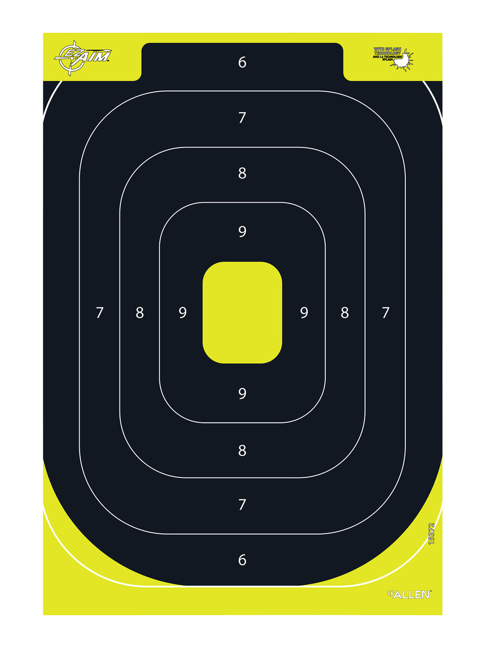EZ-Aim 15372 Splash Reactive IPSC Silhouette Paper Hanging Target 12.5"x18.25" Black/Yellow 8 Per Pkg