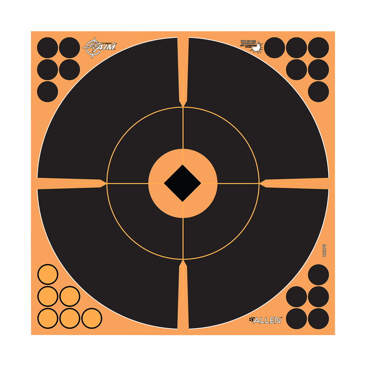EZ-Aim 15376 Splash Reactive Self-Adhesive Bullseye Paper Target Black/Orange 12" 5 Pack