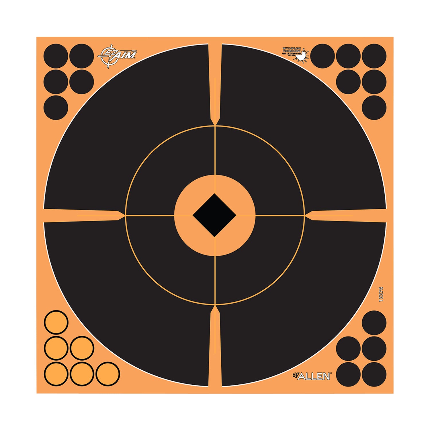EZ-Aim 15376 Splash Reactive Self-Adhesive Bullseye Paper Target Black/Orange 12" 5 Pack