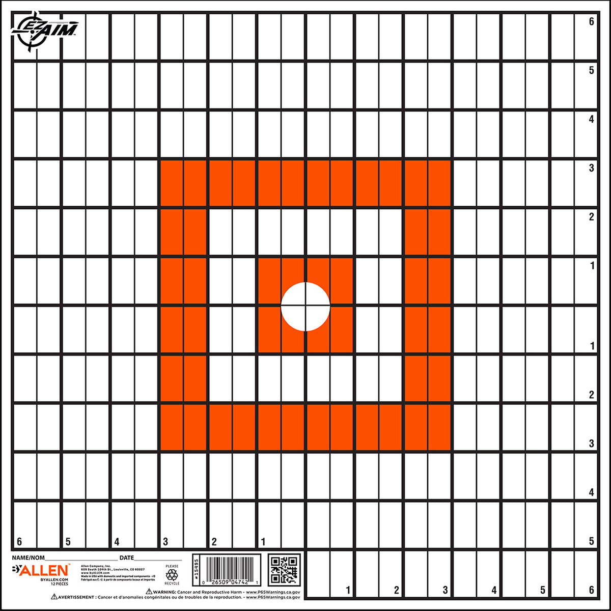EZ-Aim 15495 Grid Paper Hanging Target 12" x 12" Orange/White 12 Per Pack