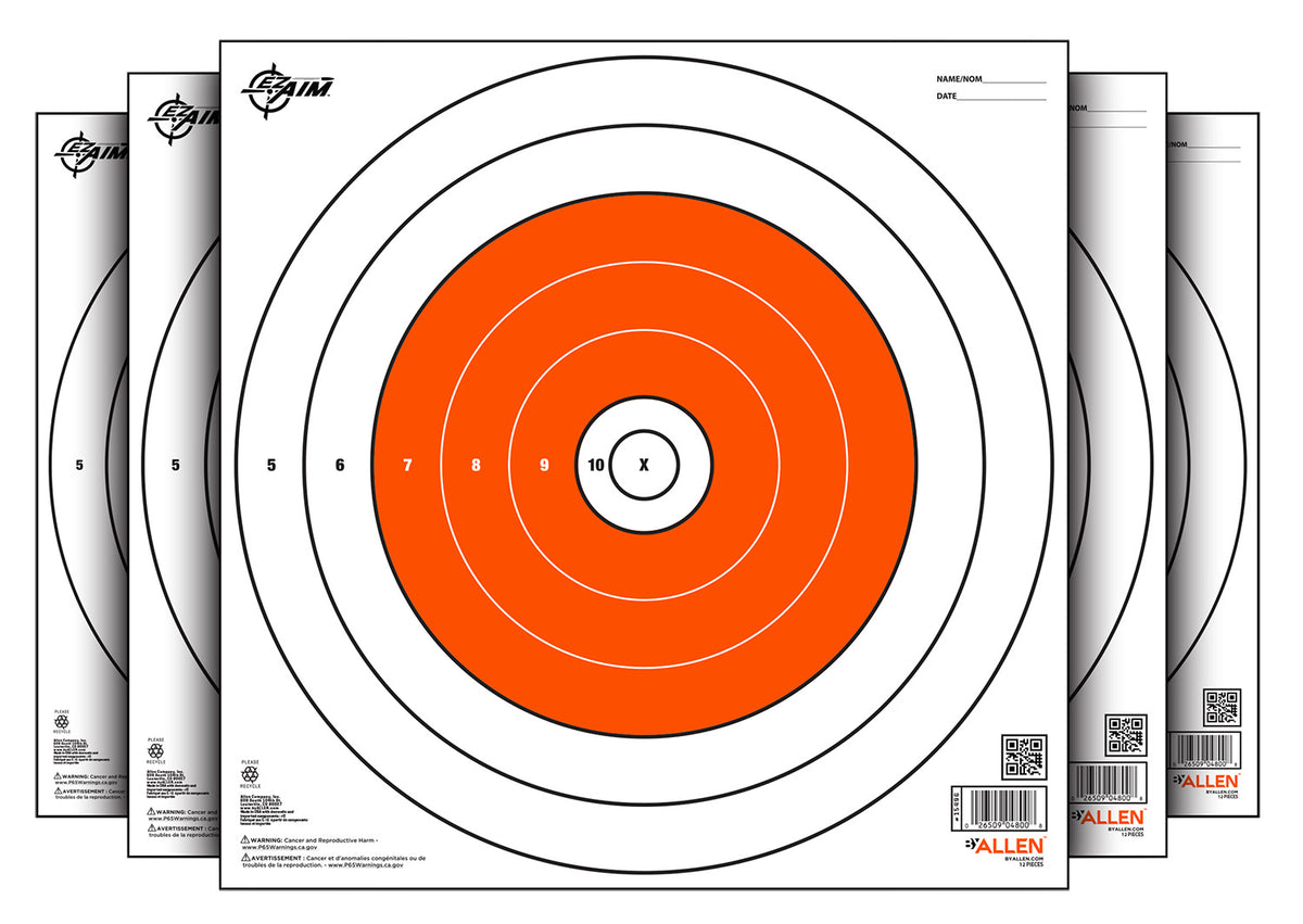 EZ-Aim 15496 Bullseye Paper Hanging Target 12" x 12" White/Orange 12 Per Pack