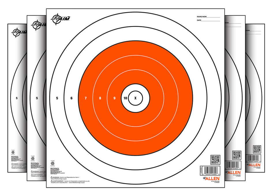 EZ-Aim 15496 Bullseye Paper Hanging Target 12" x 12" White/Orange 12 Per Pack
