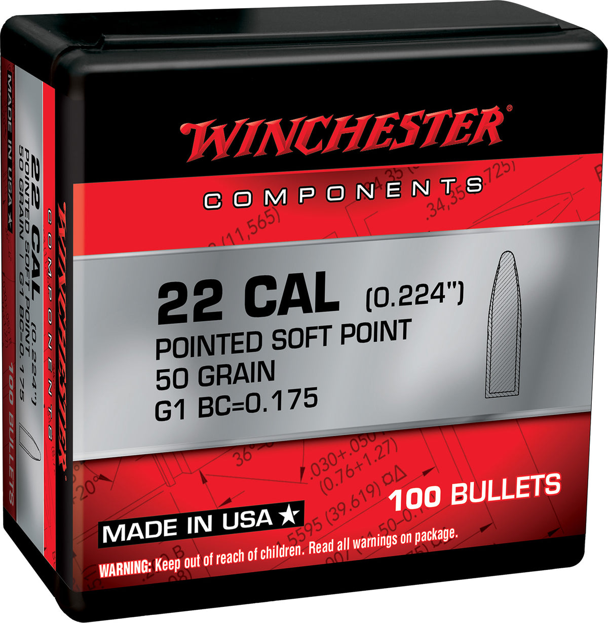 Winchester Centerfire Rifle Component Bullets .222 Rem 50 Grain Soft Point 100/Box