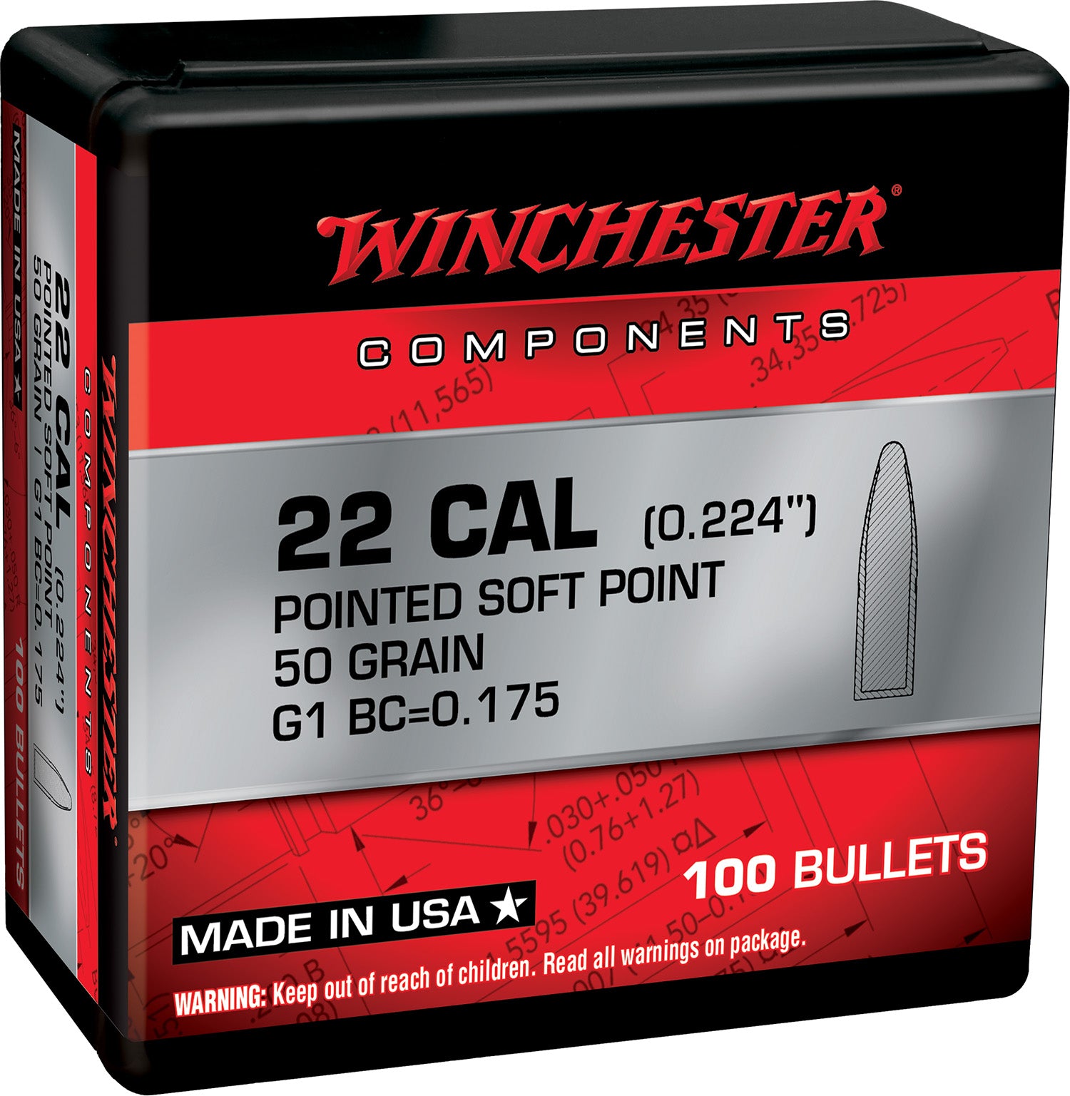 Winchester Centerfire Rifle Component Bullets .222 Rem 50 Grain Soft Point 100/Box