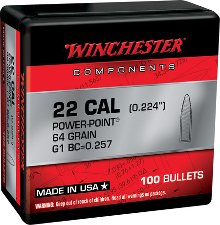 Winchester Centerfire Rifle Component Bullets .223 Rem 64 Grain Power Point 100/Box