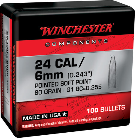 Winchester Centerfire Rifle Component Bullets .243 Win 80 Grain Soft Point 100/Box