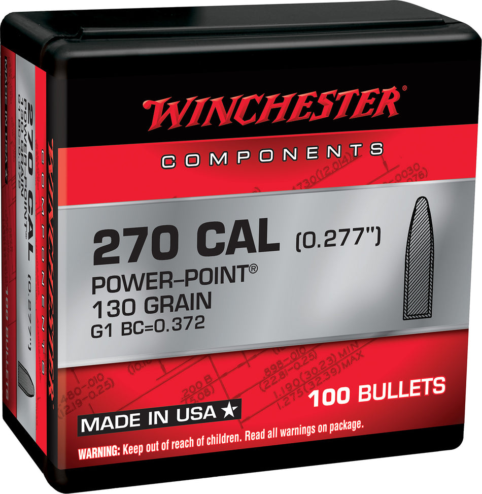 Winchester Centerfire Rifle Component Bullets .270 Win 130 Grain Power Point 100/Box