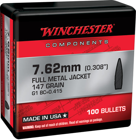 Winchester WB762M147X Centerfire Rifle Bullets 7.62mm 147gr FMJBT 100-Count