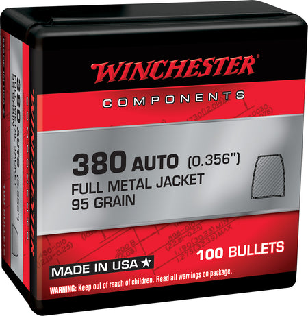 Winchester WB380MC95X Centerfire Handgun Reloading Bullets 380ACP 95gr FMJ 100-Count