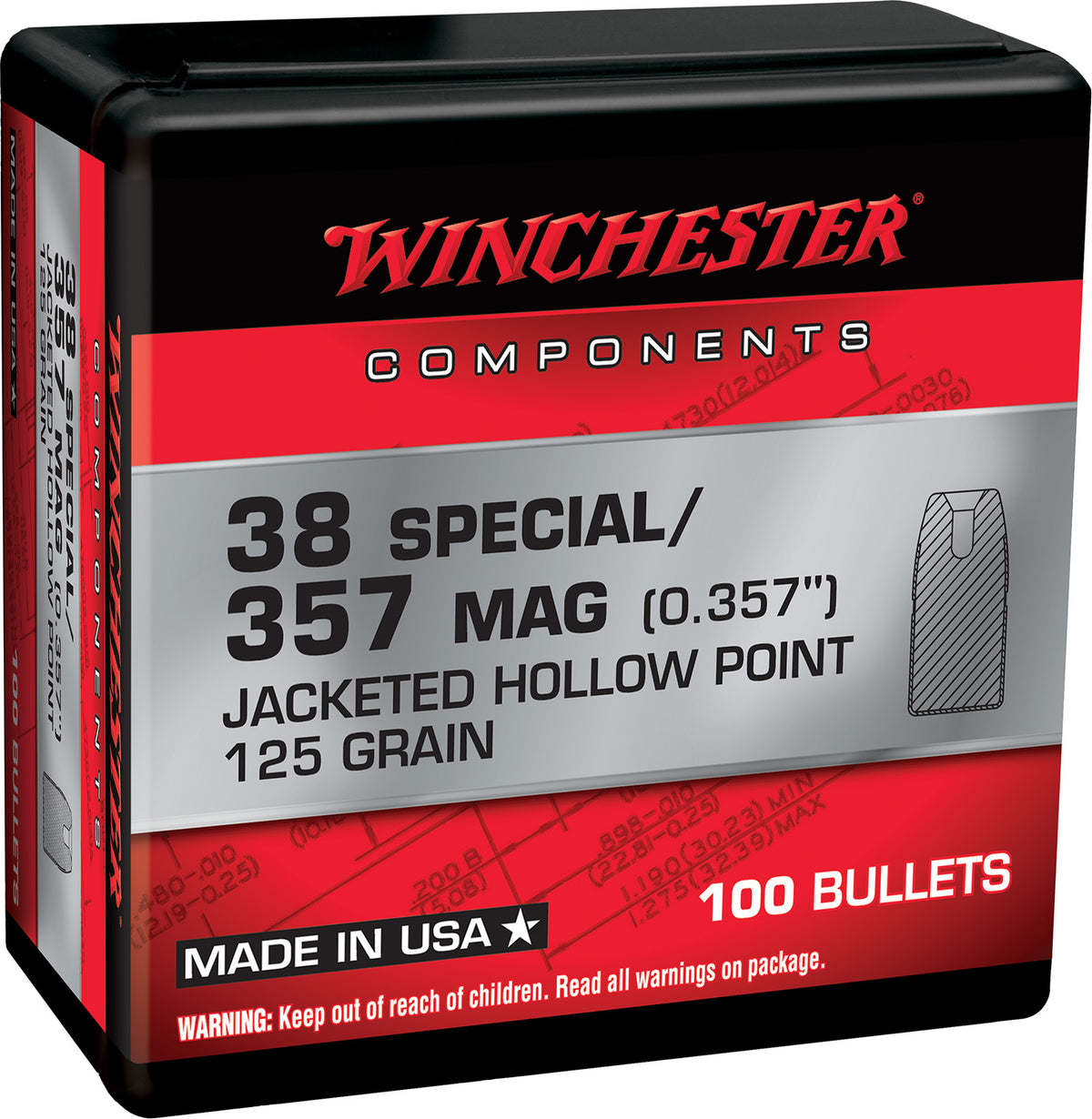 Winchester WB38HP125X Centerfire Handgun Reloading Bullets 38 Special 125gr JHP 100-Count