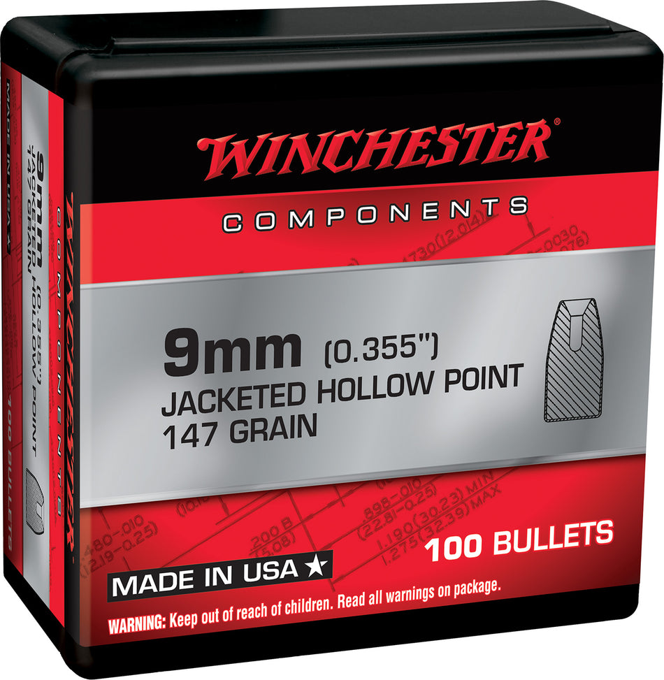 Winchester WB9JHP147X Centerfire Handgun Reloading Bullets 9mm 147gr JHP 100-Count