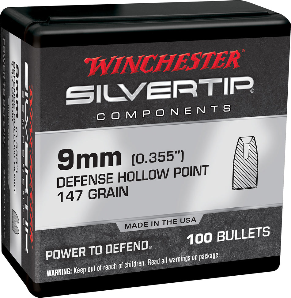 Winchester WB9ST147X Centerfire Handgun Reloading Bullets 9mm 147gr Silvertip HP 100-Count
