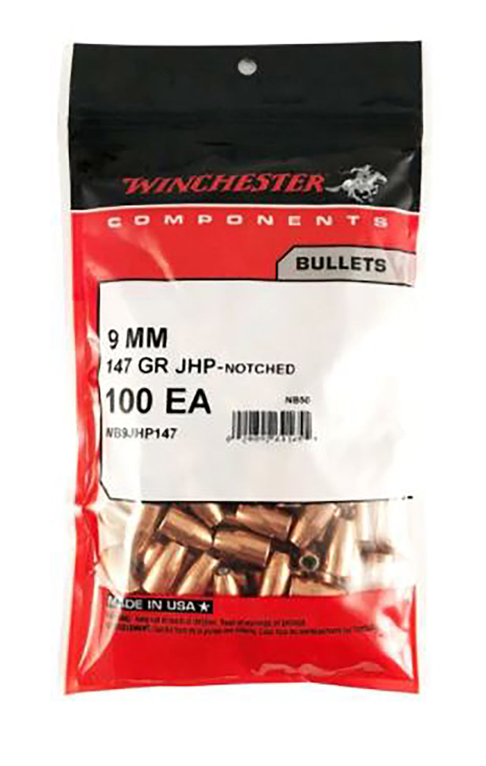 Winchester WB9JHP147D Centerfire Handgun Reloading Bullets 9mm 147gr JHP 500-Count