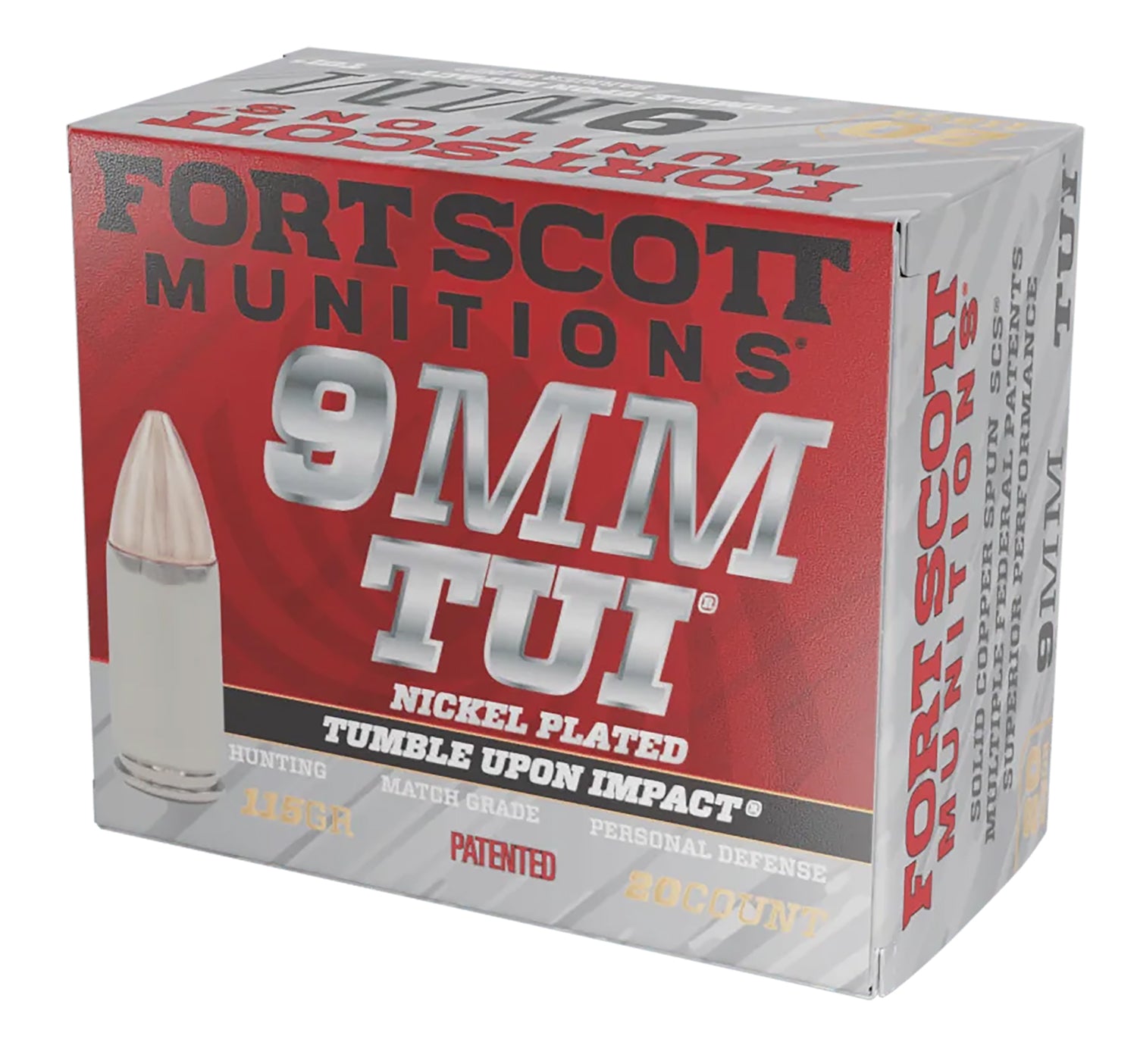 Fort Scott Munitions 9MM115SCVNIC Tumble Upon Impact (TUI) Solid Copper Spun CS 115 Grain 9mm Luger/Parabellum