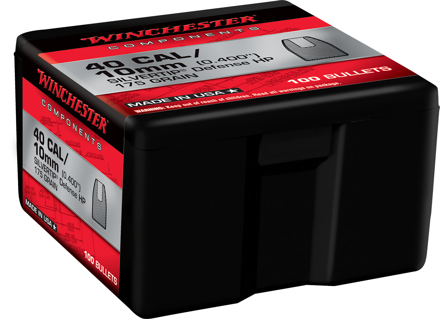 Winchester Centerfire Reloading Component Bullets .40 S&W 175 Grain Silvertip Hollow Point 100/Box