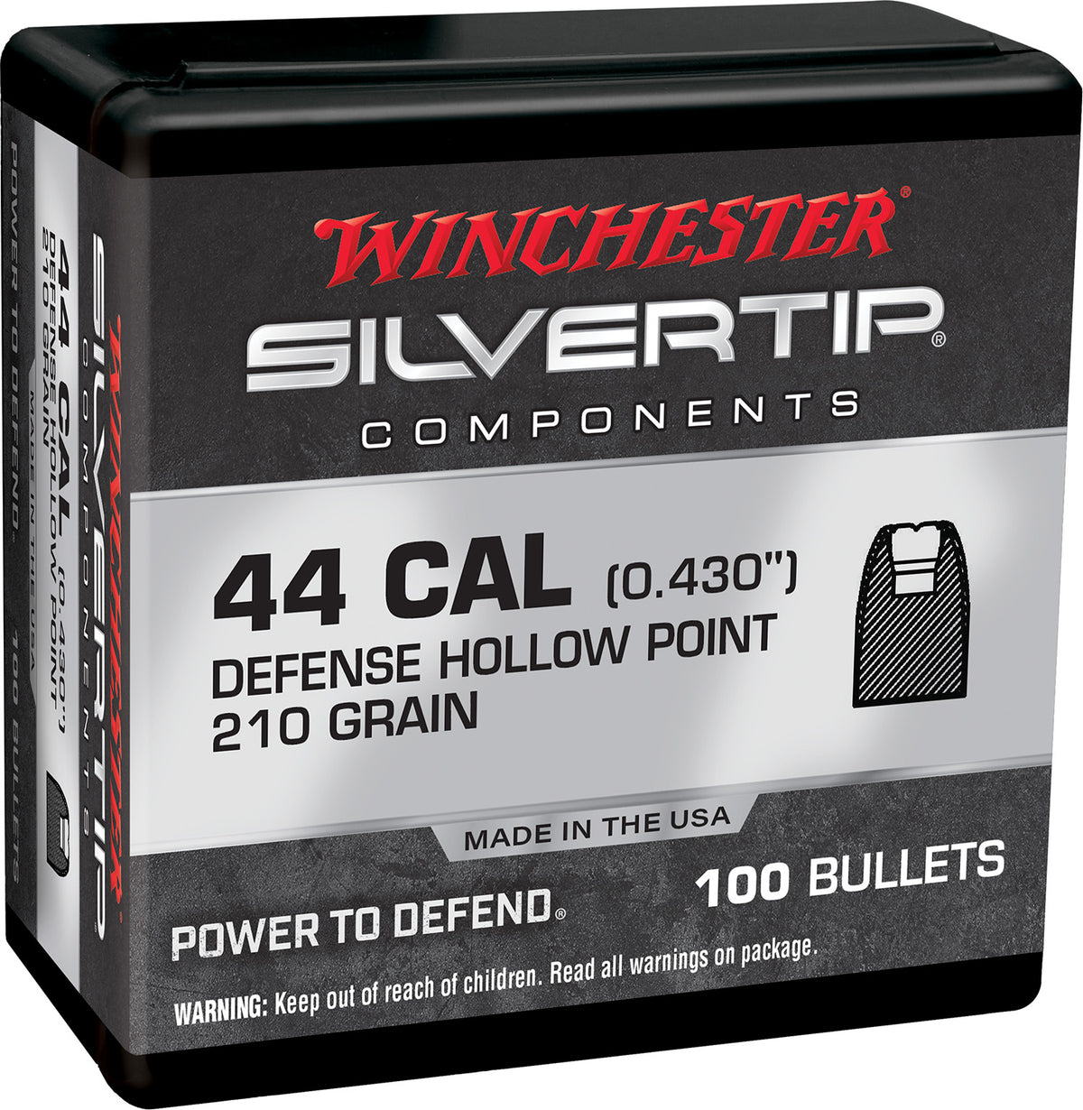 Winchester Centerfire Reloading Component Bullets .44 Rem Mag 210 Grain Silvertip Hollow Point 100/Box
