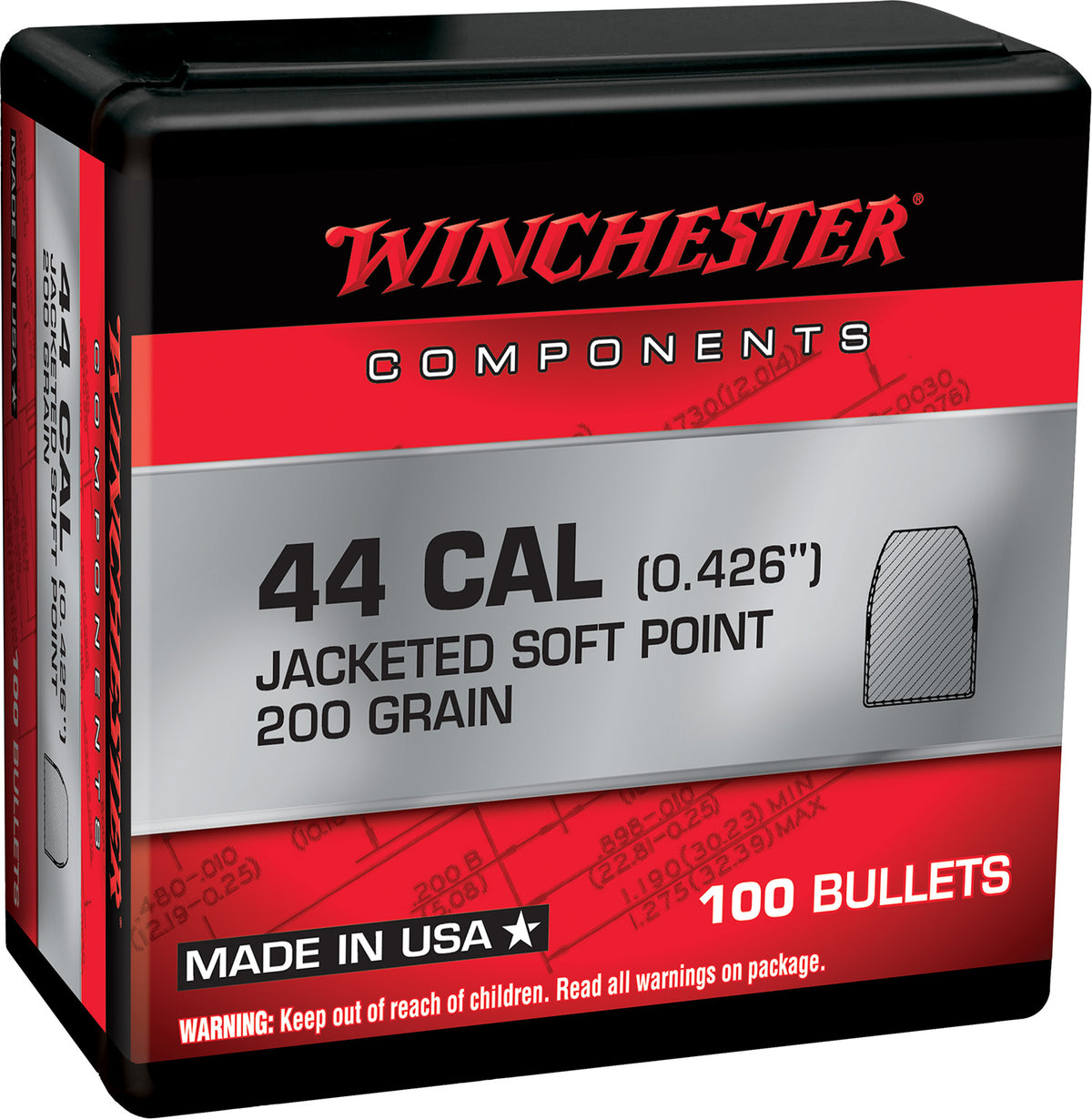Winchester Centerfire Reloading Component Bullets .44 Rem Mag 200 Grain Soft Point 100/Box