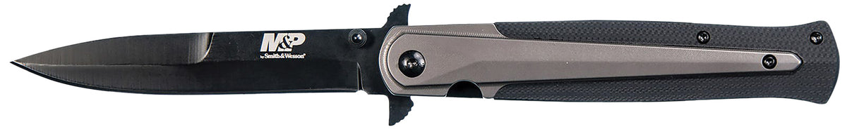 Smith & Wesson 1085899 M&P Tactical Stiletto 4" Folding Spear Point Stainless Steel Blade FRN Black/FDE Handle with Pocket Clip