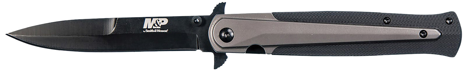 Smith & Wesson 1085899 M&P Tactical Stiletto 4" Folding Spear Point Stainless Steel Blade FRN Black/FDE Handle with Pocket Clip