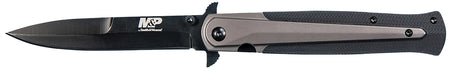 Smith & Wesson 1085899 M&P Tactical Stiletto 4" Folding Spear Point Stainless Steel Blade FRN Black/FDE Handle with Pocket Clip