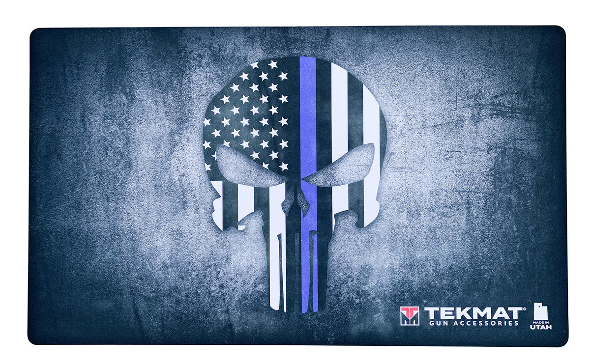 TekMat TEK42BLUELINE Blue Line Punisher Skull Door Mat Multi Color Rubber 42"