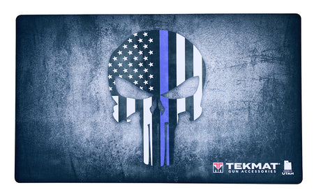 TekMat TEK42BLUELINE Blue Line Punisher Skull Door Mat Multi Color Rubber 42"