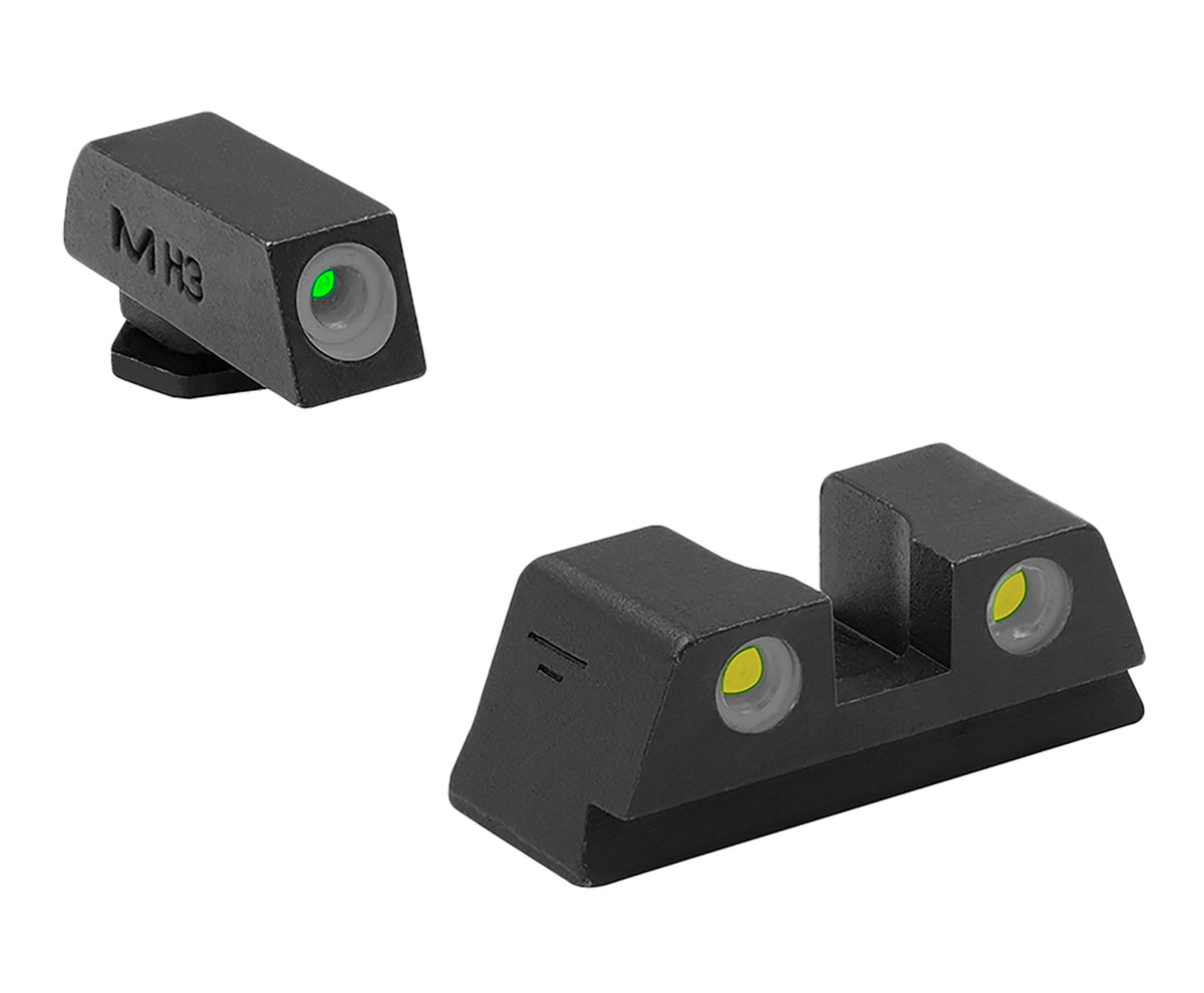 Meprolight Tru-Dot Green/Yellow Tritium White Outline Night Sight Set for Glock 42/43/43X/48