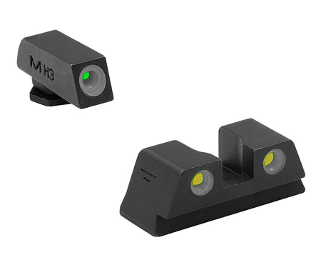 Meprolight Tru-Dot Green/Yellow Tritium White Outline Night Sight Set for Glock 42/43/43X/48