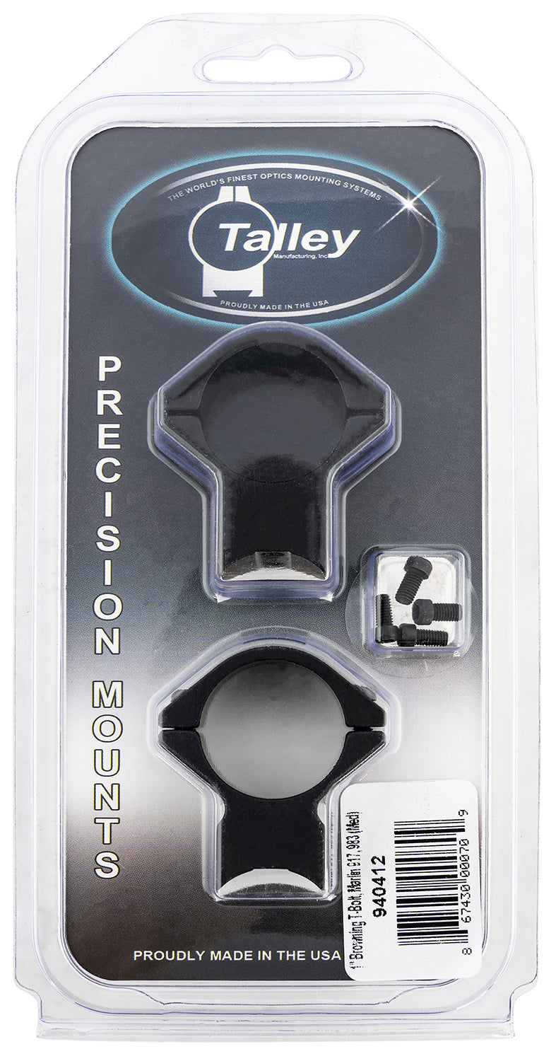 Talley 940412 Scope Mount/Ring Combo Black Anodized Aluminum 1" Tube Browning T-Bolt Medium Rings 0 MOA