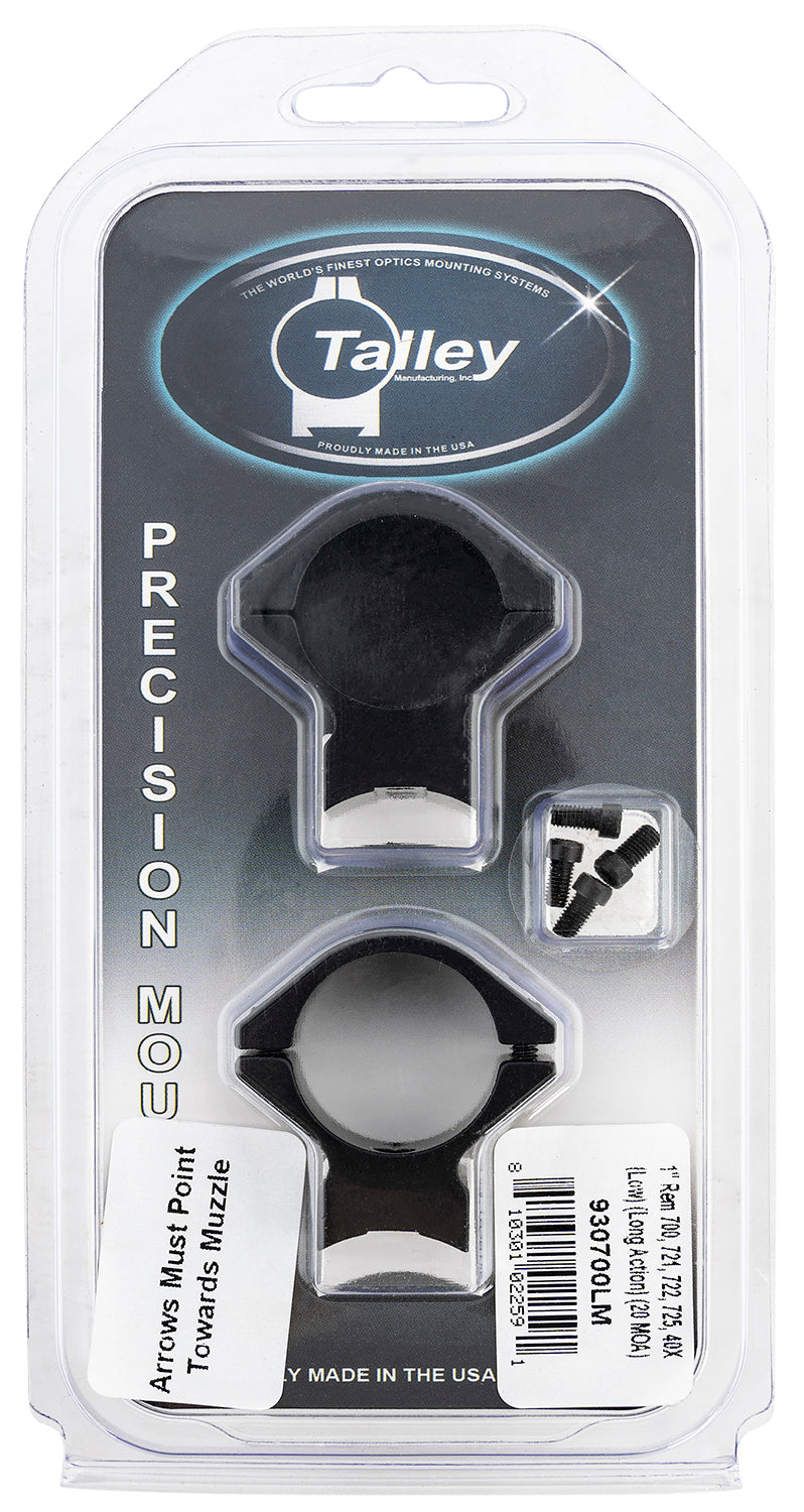 Talley 930700LM One-Piece Scope Mount/Ring Combo Black Anodized 1" Tube Remington 700/721/722 Low Rings Long Action 20 MOA