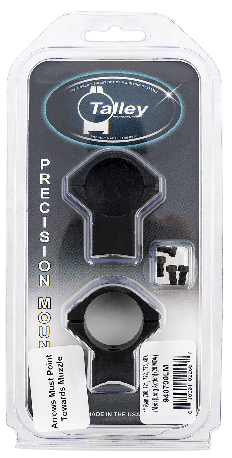 Talley 940700LM One-Piece Scope Mount/Ring Combo Black Anodized 1" Tube Remington 700/721/722 Medium Rings Long Action 20 MOA