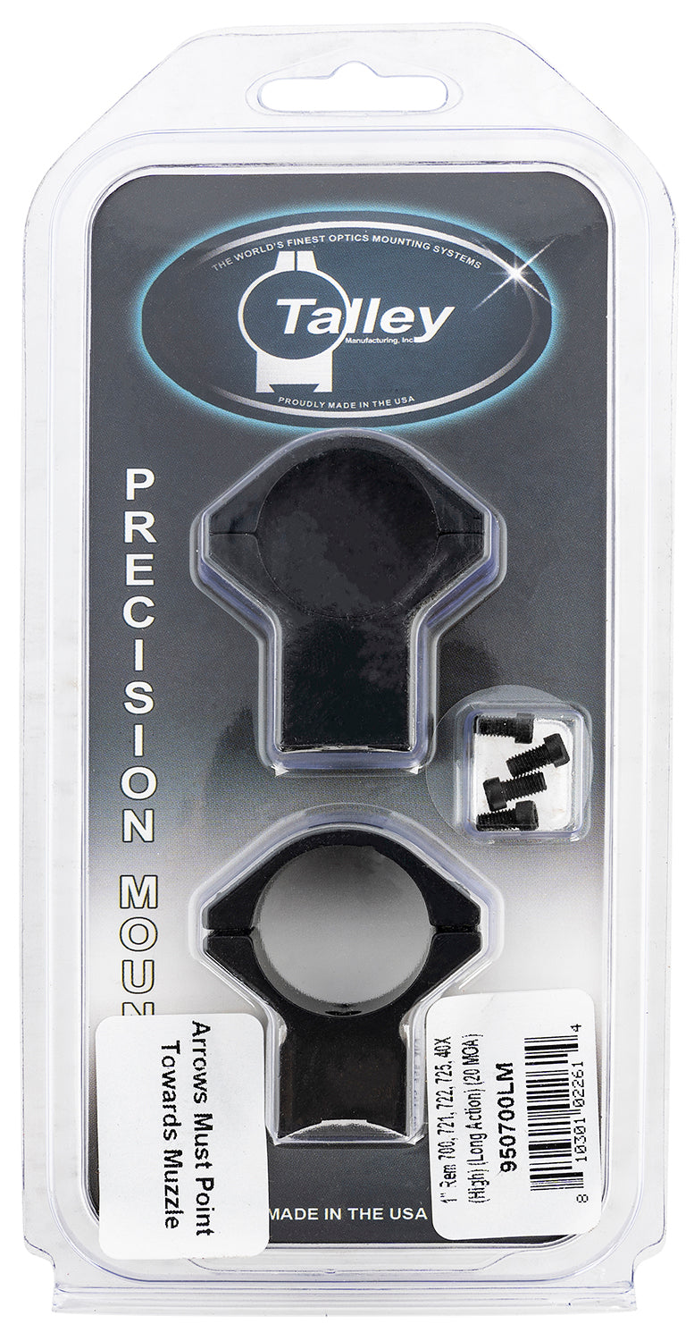 Talley 950700LM One-Piece Scope Mount/Ring Combo Black Anodized 1" Tube Remington 700/721/722 High Rings Long Action 20 MOA
