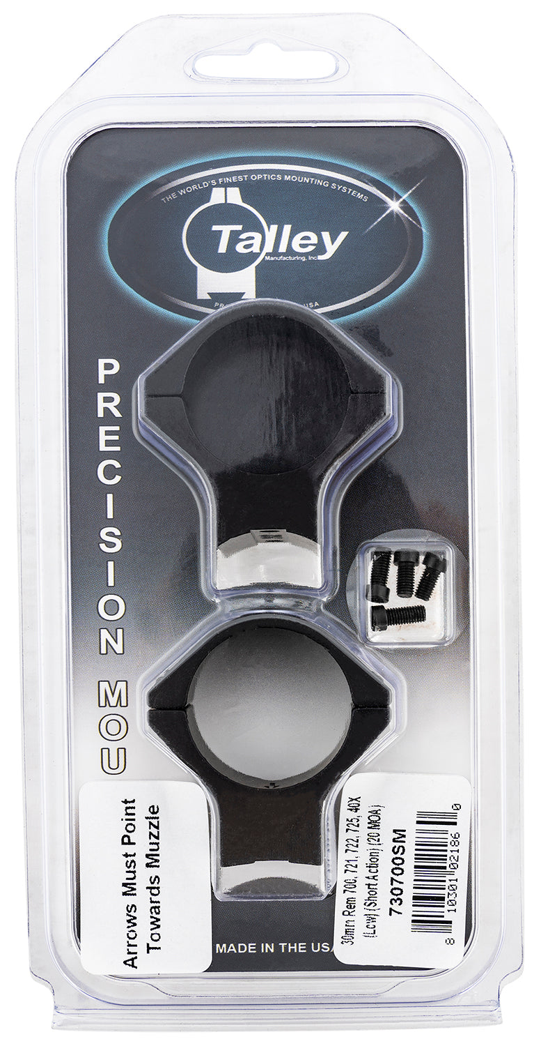 Talley 730700SM One-Piece Scope Mount/Ring Combo Black Anodized 30mm Tube Remington 700/721/722 Low Rings Short Action 20 MOA