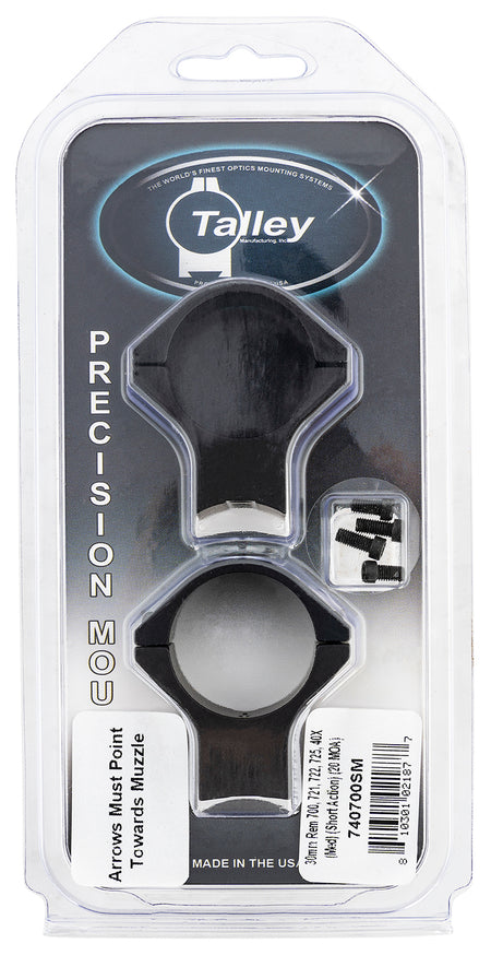 Talley 740700SM One-Piece Scope Mount/Ring Combo Black Anodized 30mm Tube Remington 700/721/722 Medium Rings Short Action 20 MOA