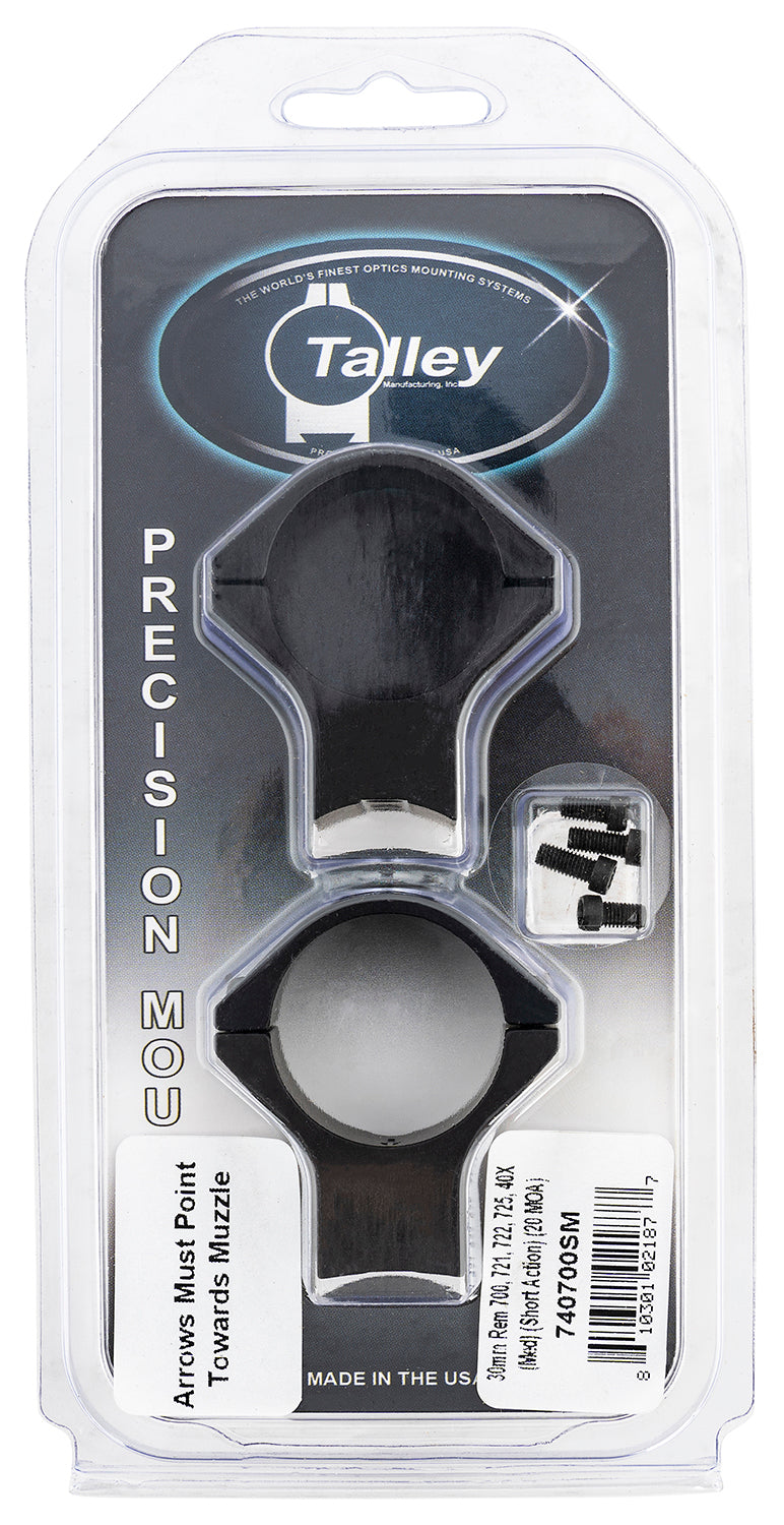 Talley 740700SM One-Piece Scope Mount/Ring Combo Black Anodized 30mm Tube Remington 700/721/722 Medium Rings Short Action 20 MOA