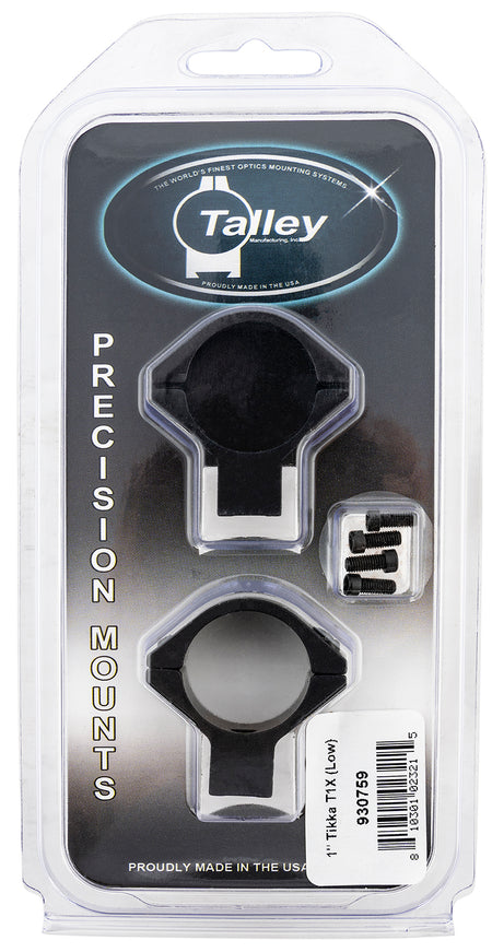 Talley 930759 Tikka T1 T1X Scope Mount Ring Combo Black Anodized 1 Inch Low Rings 0 MOA