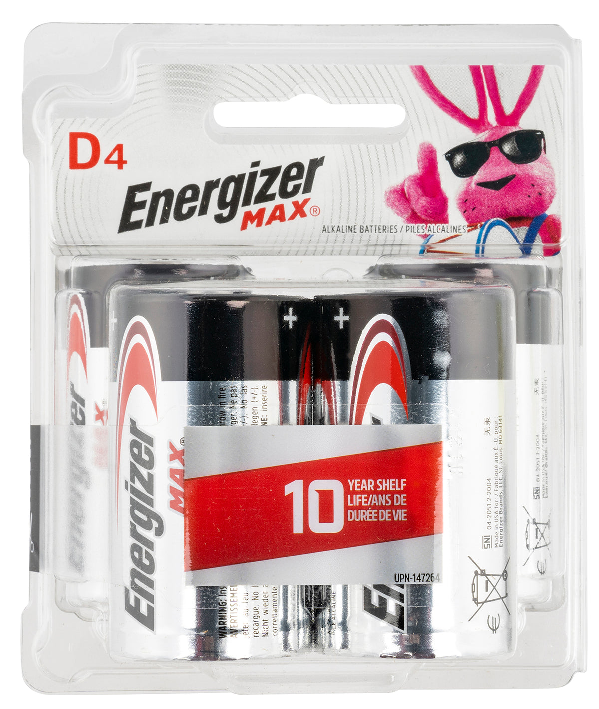 Energizer E95BP4 MAX D Alkaline Batteries 1.5V 4-Pack