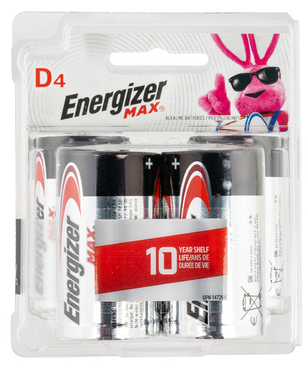 Energizer E95BP4 MAX D Alkaline Batteries 1.5V 4-Pack