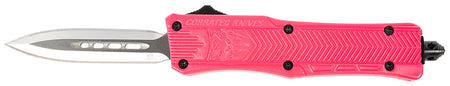 CobraTec CTK-1 Small OTF Dagger 2.75" Plain D2 Steel Blade Pink Aluminum Handle w/ Glass Breaker