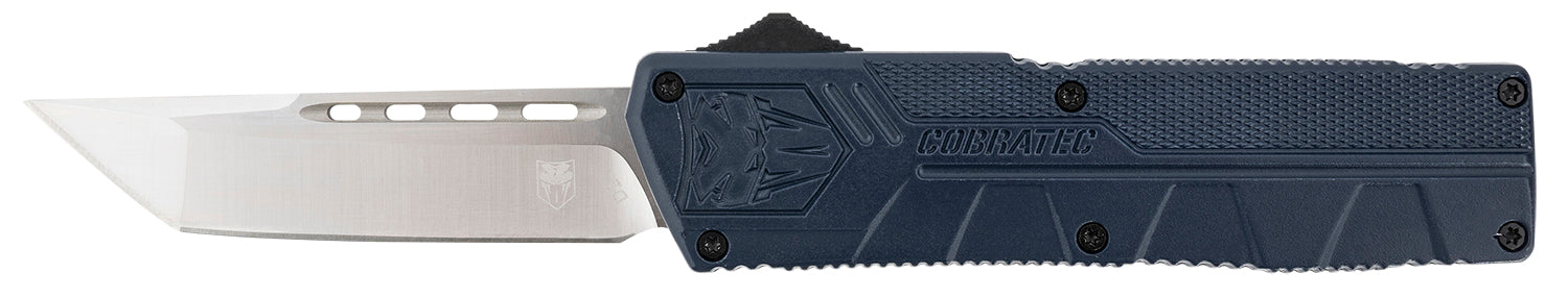 CobraTec Lightweight OTF Tanto 3.25" Plain D2 Steel Blade NYPD Blue Aluminum Handle w/ Pocket Clip