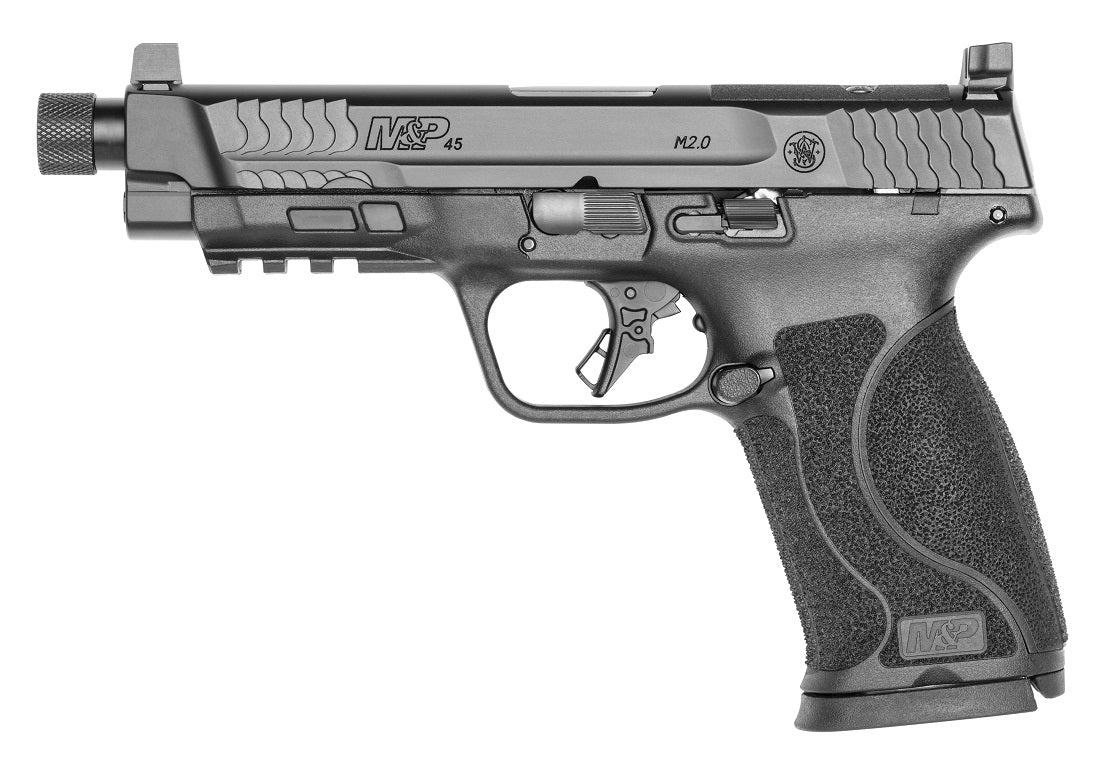 Smith & Wesson 13586 M&P M2.0 Full Size 45 ACP 10+1, 5.12" Black Armornite Steel Threaded Barrel & Optic Ready/Serrated Slide, Matte Black Polymer Frame w/Picatinny Rail